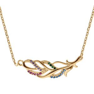 COLLIER VERMEIL PENDENTIF FEUILLAGE OXYDES MULTI COULEURS  40+4CM