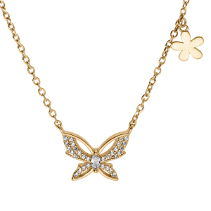 COLLIER VERMEIL PAPILLON OXYDES BLANCS 42+3CM