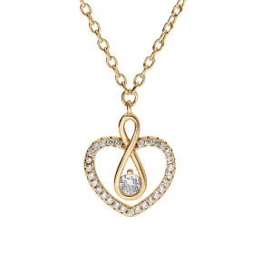 COLLIER VERMEIL PENDENTIF COEUR CONTOUR OXYDES BLANCS ET MOTIF INFINI AVEC OXYDE 42+3CM