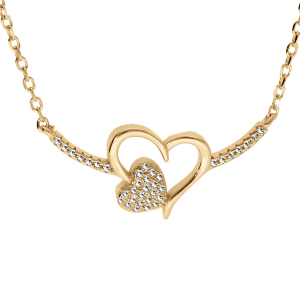 COLLIER VERMEIL PENDENTIF COEUR EVIDÉ AVEC COEURS OXYDES BLANCS  42+3CM