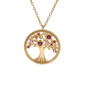COLLIER VERMEIL PENDENTIF ARBRE DE VIE CONTOUR PERLÉ AVEC OXYDES DEGRADÉ ROSE 42+3CM