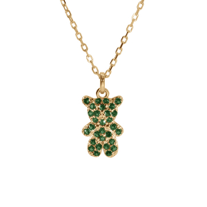 COLLIER VERMEIL OURSON OXYDES VERTS 38+6CM