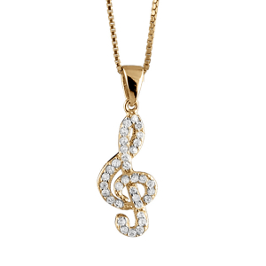 COLLIER VERMEIL PENDENTIF CLEF DE SOL PIERRES BLANCHES SYNTHETIQUE 42+3CM
