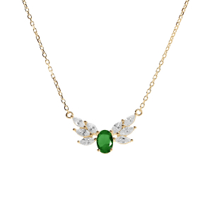 COLLIER VERMEIL OXYDES BLANCS ET VERT 42+3CM