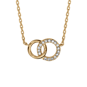 COLLIER VERMEIL 2 CERCLES ENTREMELES PIERRES BLANCHES SYNTHETIQUE 40+2CM