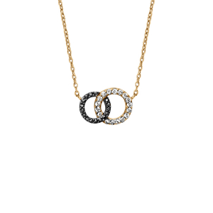 COLLIER VERMEIL 2 CERCLES ENTREMELES PIERRES BLANCHES ET NOIRES SYNTHETIQUE 40+2CM