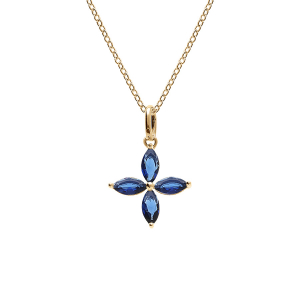 COLLIER VERMEIL PENDENTIF FLEUR VERRE BLEU FONCÉ 40+4CM