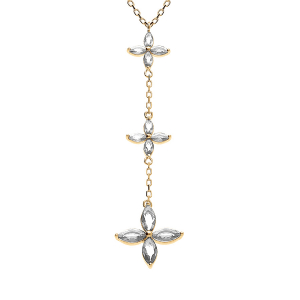 COLLIER VERMEIL PENDENTIF 3 FLEURS OXYDES BLANCS SERTI 40+4CM