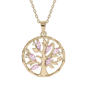 COLLIER VERMEIL PENDENTIF ARBRE DE VIE OXYDES FUSCHIA 40+4CM