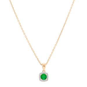 COLLIER VERMEIL PENDENTIF EMERAUDE VÉRITABLE CONTOUR FORME CARRÉ TOPAZES BLANCHES SERTIES 42+3CM