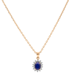 COLLIER VERMEIL PENDENTIF SAPHIR VÉRITABLE CONTOUR TOPAZES BLANCHES SERTIES 42+3CM