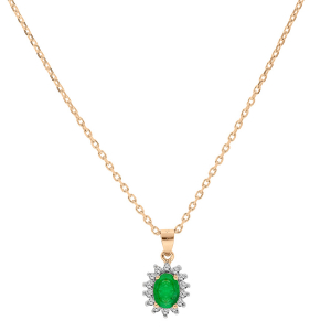 COLLIER VERMEIL PENDENTIF EMERAUDE VÉRITABLE CONTOUR TOPAZES BLANCHES SERTIES 42+3CM