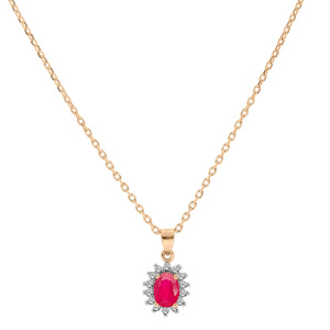 COLLIER VERMEIL PENDENTIF RUBIS VÉRITABLE CONTOUR TOPAZES BLANCHES SERTIES 42+3CM