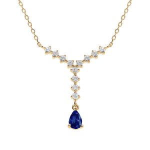 COLLIER VERMEIL FORME Y OXYDE CENTRALE BLEU ET OXYDES BLANCS SERTIS 42+3CM