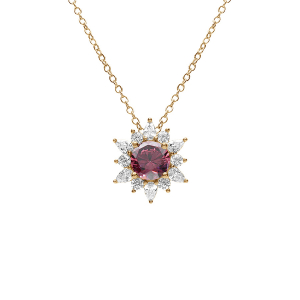 COLLIER VERMEIL FLEUR OXYDE ROSE ET CONTOUR OXYDES BLANCS 42+3CM