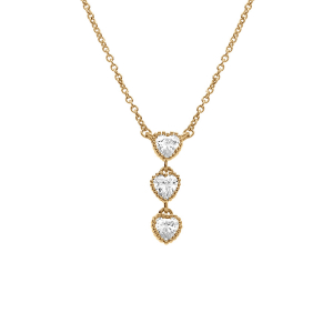 COLLIER VERMEIL 3 COEURS OXYDES BLANCS 42+3CM