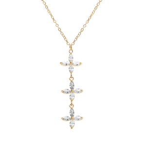 COLLIER VERMEIL 3 FLEURS OXYDES BLANCS 42+3CM