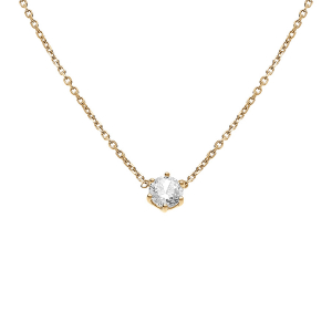 COLLIER SOLITAIRE VERMEIL OXYDE BLANC 5MM SERTIS 6 GRIFFES  38+4CM