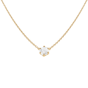 COLLIER SOLITAIRE VERMEIL OXYDE BLANC 6MM SERTIS 6 GRIFFES  38+4CM