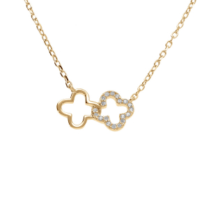 COLLIER VERMEIL PENDENTIF DOUBLE FLEUR OYYDES BLANCS SERTIS 40+4CM
