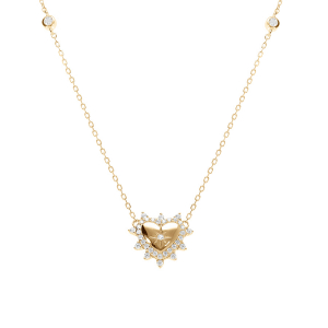 COLLIER VERMEIL PENDENTIF COEUR AVEC ETOILE DU NORD CONTOUR OXYDES BLANCS SERTIS 42+3CM