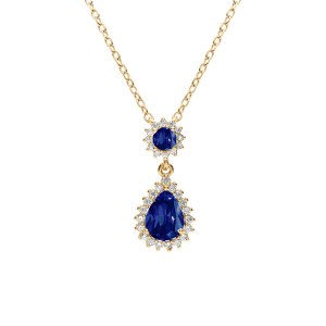 COLLIER VERMEIL PENDENTIF GOUTTE OXYDES BLEU ET CONTOUR OXYDES BLANCS SERTIS 42+3CM