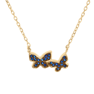 COLLIER VERMEIL 2 PAPILLONS OXYDES BLEU FONCE 42+3CM