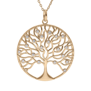 COLLIER VERMEIL ARBRE DE VIE 30MM OXYDES BLANCS SERTIS 42+3CM