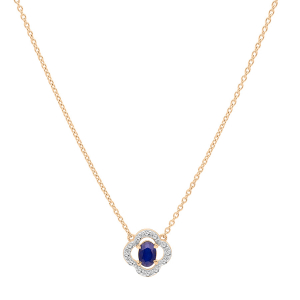 COLLIER VERMEIL FORME FLEUR SAPHIR VÉRITABLE ET TOPAZES BLANCHES 42+3CM