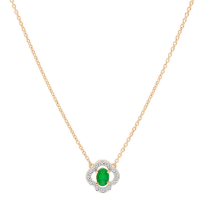 COLLIER VERMEIL FORME FLEUR EMERAUDE VÉRITABLE ET TOPAZES BLANCHES 42+3CM