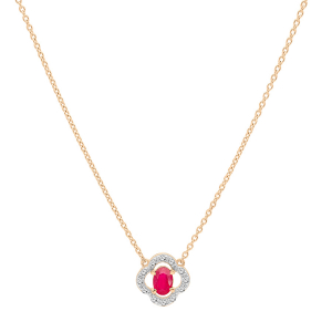 COLLIER VERMEIL FORME FLEUR RUBIS VÉRITABLE ET TOPAZES BLANCHES 42+3CM
