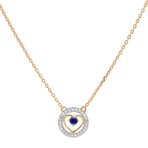 COLLIER VERMEIL COEUR SAPHIR VÉRITABLE CONTOUR  42+3CM