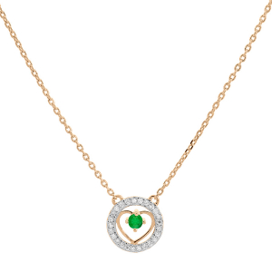 COLLIER VERMEIL COEUR EMERAUDE VÉRITABLE CONTOUR  42+3CM