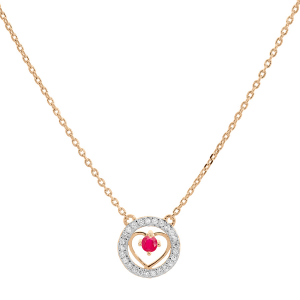 COLLIER VERMEIL COEUR RUBIS VÉRITABLE CONTOUR  42+3CM