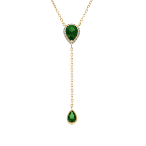 COLLIER VERMEIL FORME CRAVATE GOUTTE OXYDE VERT CONTOUR OXYDES BLANCS 39+5CM