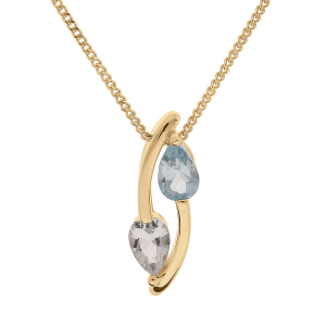 COLLIER VERMEIL PENDENTIF 2 PIERRES TOPAZE BLEU ET BLANC  42+3CM