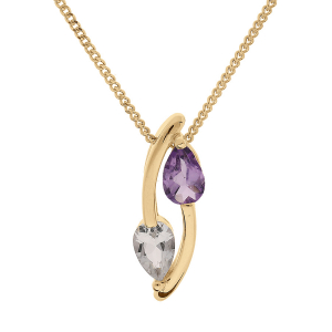 COLLIER VERMEIL PENDENTIF 2 PIERRES AMETHYSTE VERITABLE ET TOPAZE BLANC  42+3CM