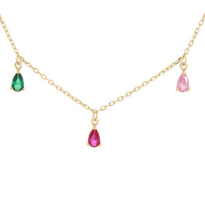 COLLIER VERMEIL 7 PAMPILLES OXYDES MULTICOULEURS SERTIS 42+2CM