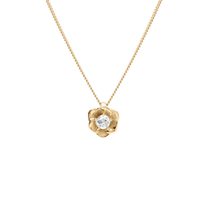 COLLIER VERMEIL FLEUR ROSE 8.2MM OXYDES BLANCS SERTIS 42+3CM