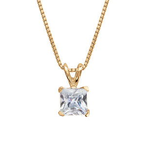 COLLIER VERMEIL PENDENTIF CARRÉ PIERRE BLANCHE SYNTHETIQUE 42+3CM