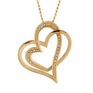 COLLIER VERMEIL CHAINE BOULES DOUBLE COEUR ENTREMELE PT PIERRES BLANCHES SYNTHETIQUE 43+3CM