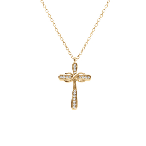 COLLIER VERMEIL CROIX AVEC INFINI OXYDES BLANCS SERTIS 40+2+2CM