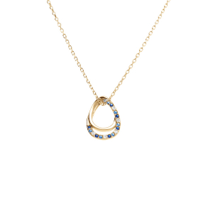 COLLIER VERMEIL PENDENTIF GOUTTE OXYDES BLEUS ET BLANCS SERTIS 40+2+2CM