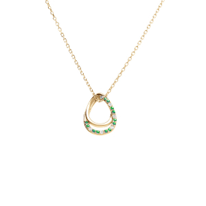 COLLIER VERMEIL PENDENTIF GOUTTE OXYDES VERTS ET BLANCS SERTIS 40+2+2CM