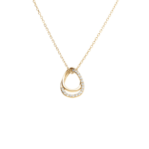 COLLIER VERMEIL PENDENTIF GOUTTE OXYDES BLANCS SERTIS 40+2+2CM