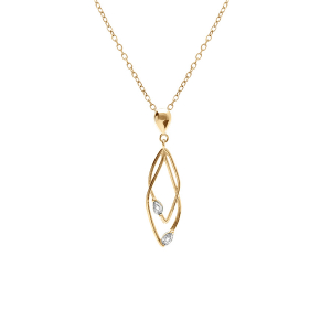COLLIER VERMEIL 2 LOSANGES ENTRELACÉS OXYDES BLANCS SERTIS 39+4CM