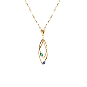 COLLIER VERMEIL 2 LOSANGES ENTRELACÉS OXYDES BLEU ET VERT SERTIS 39+4CM