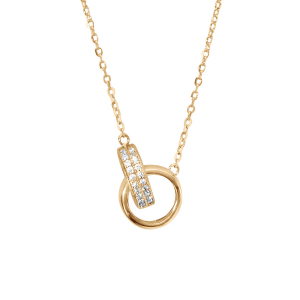 COLLIER VERMEIL 2 ANNEAUX OXYDES BLANCS SERTIS 40+4CM