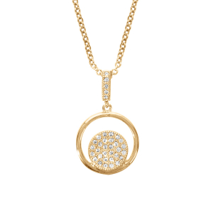 COLLIER VERMEIL PENDENTIF ROND AVEC PASTILLE PAVE OXYDES BLANCS SERTIS 40+4CM
