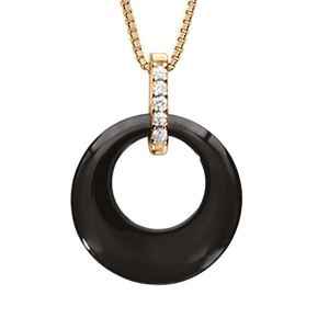 COLLIER VERMEIL PENDENTIF CERCLE CERAMIQUE NOIRE BARETTE OXYDES SERTIS 42+3CM